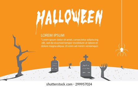 Illustration vector halloween Signs of orange for content With a background as a tomb flat style.