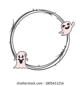 Illustration Vector of Halloween Wreath with Little Ghost