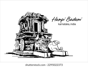 illustration vector of hampi badami karnataka, india