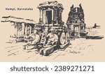 illustration vector of hampi stone chariot, badami karnataka, india