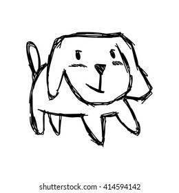 illustration vector hand draw doodles of cute dog smiling isolated on white background