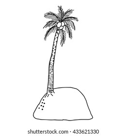 illustration vector hand draw doodles of private island with beautiful palm tree