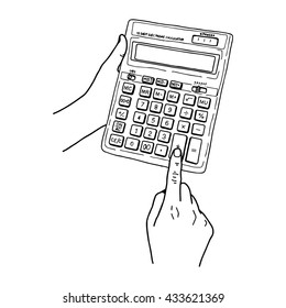 illustration vector hand draw doodles of calculator with hand isolated on white background