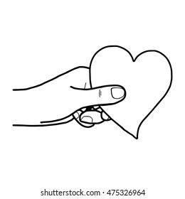 illustration vector hand draw doodles of hand holding heart isolated on white