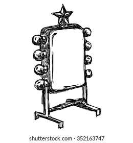 illustration vector hand drawn doodle vintage light box with copyspace in the middle and star above