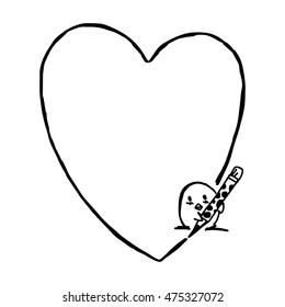 illustration vector hand drawn doodle of baby chick write heart shape with pencil