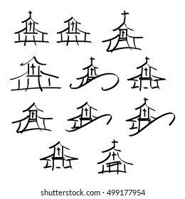 illustration vector hand drawn doodle of set church icon isolated on white background
