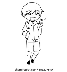 illustration vector hand drawn doodle of smiling boy saying hello