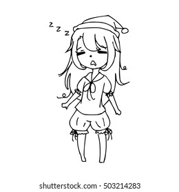 illustration vector hand drawn doodle of sleeping girl 