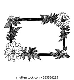 illustration vector hand drawn doodles of flower frame. Floral border. Summer flourish background.
