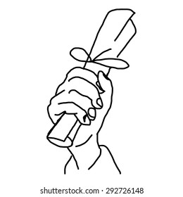 illustration vector hand drawn doodles of hand holding paper roll  isolated on white background
