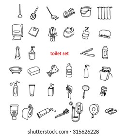 illustration vector hand drawn doodles of objects in toilet set
