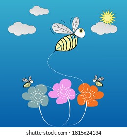 illustration vector hand drawn flower and bee. eps 10