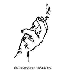 illustration vector hand drawn of hand holding cigarette with smoke