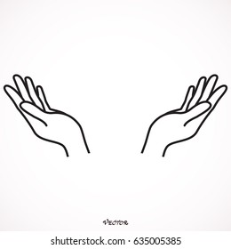 illustration vector hand drawn of open hand giving or receiving isolated