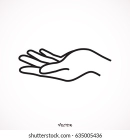 illustration vector hand drawn of open hand giving or receiving isolated