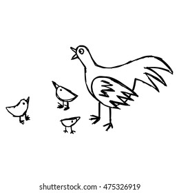 illustration vector hand drawn sketch of hen and its baby isolated on white background