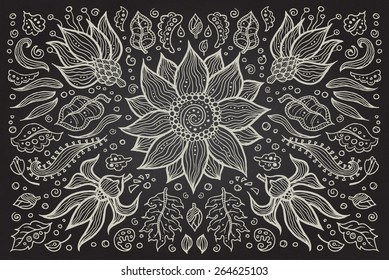 Illustration of vector hand drawn vintage floral retro elements