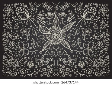 Illustration of vector hand drawn vintage floral retro elements