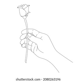 illustration vector of hand giving rose in black and white art line