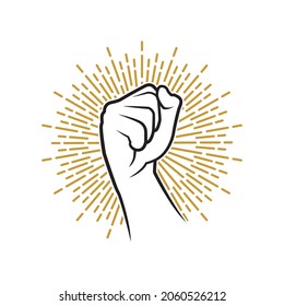 Illustration vector Hand Raised Up With Shining Bright