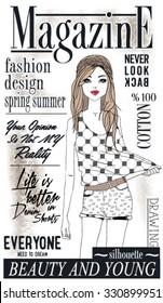 illustration vector handmade drawing fashion and cute magazine girl
