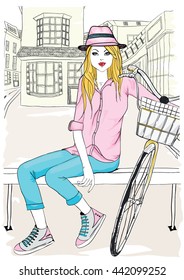 illustration vector handmade drawing fashion and cute magazine girl