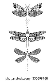 illustration vector handmade drawing-tribal and ethnic dragonfly black and white