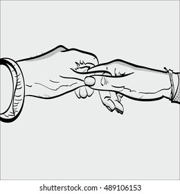 Illustration of vector hands. Vector holding hands. Two hands together. 