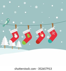 illustration vector hanging christmas socks