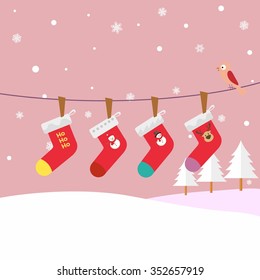 illustration vector hanging christmas socks