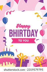 illustration vector Happy birthday greeting card with balloons and cake. Fit for background, banner, greeting card. Vector eps 10