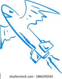 Illustrationsvektor einer glücklich blauen Rakete, die am Himmel fliegt