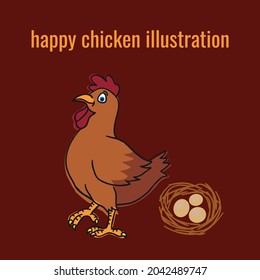 Illustration vector of happy chicken with eggs