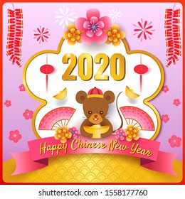 Illustration vector of Happy Chinese new year with the year of rat zodiac.