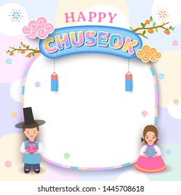 Illustration vector of Happy Chuseok festival design icon and frame with boy and girl.