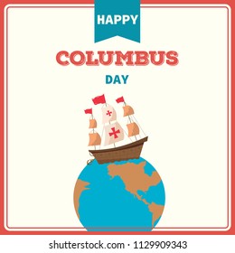 Illustration vector of Happy Columbus Day background retro vintage style.