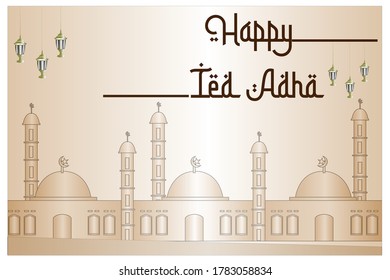 illustration Vector Happy Eid Adha typography design with vintage elegant design