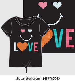 Illustration vector happy face with hearts and text
