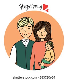 illustration of vector happy famiy in a cartoon style. Happy family portrait