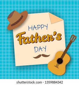 Illustration vector of Happy Father's day card design with hat and guitar
