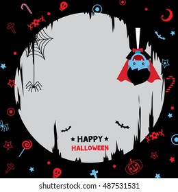 Illustration vector of happy halloween background party template with little cute vampire.