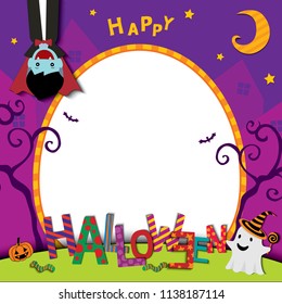 Illustration vector of Happy Halloween party design with typography text on colorful background template