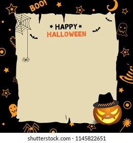 Illustration vector of happy halloween  party template with lantern pumpkin on black background