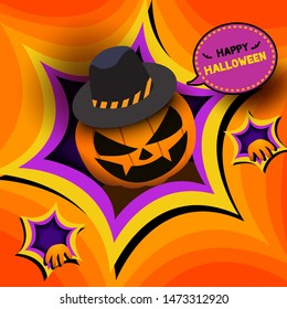 Illustration vector of Happy Halloween with pumpkin head monster emerge from the hole