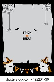 Illustration vector of happy halloween and trick or treat  background party template with little cute ghost for vertical.