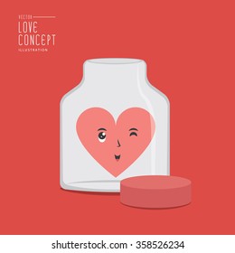 Illustration vector happy heart has face and glass storage jar flat style.