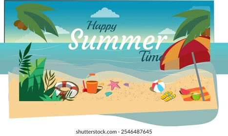 Illustration vector happy summer at beach 