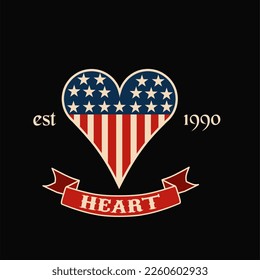 illustration vector of heart card with american motif perfect for print,apparel,etc.