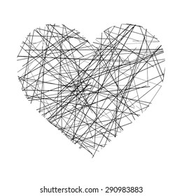 illustration vector of heart made of black lines isolated on white background